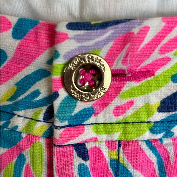 Lilly Pulitzer The Walsh Blue, Pink, & Green Summer Short in Indigo Palm Print 2 - Picture 2 of 7